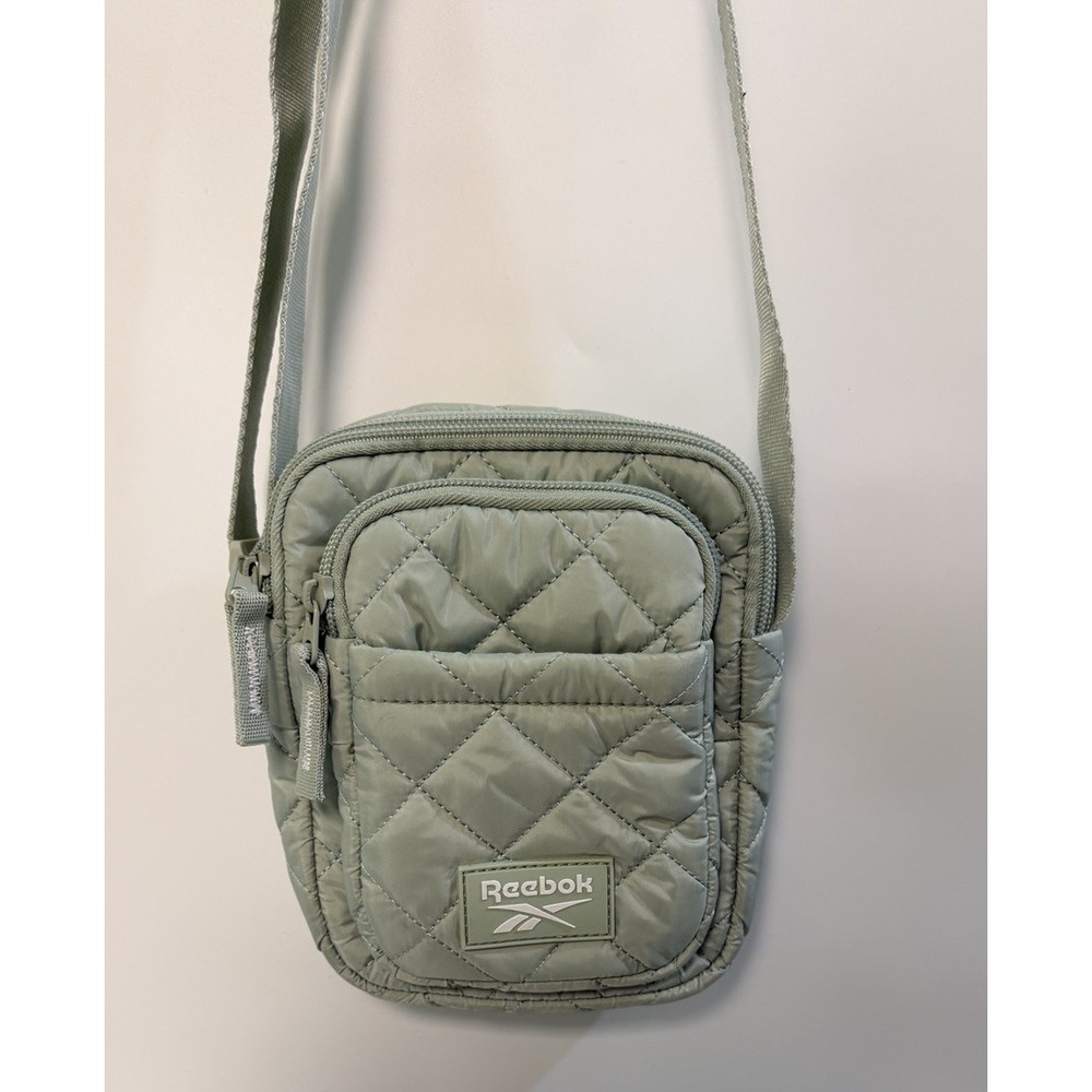 Reebok Mint Quilted Mini Crossbody Puffer Bag Logo Adjustable Strap Athletic
